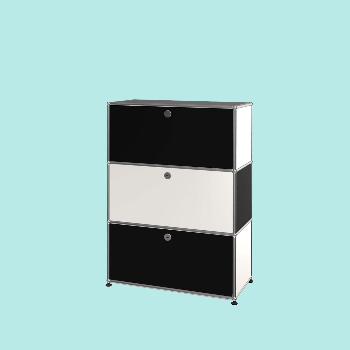 USM Regal, 2 Klapptüren, 1 Ausziehtüre, Reinweiss-Graphitschwarz