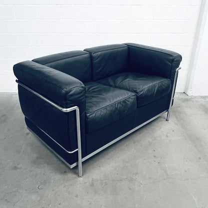 Sofa LC2, 2 Plätzer, Le Corbusier, Cassina, Leder Schwarz