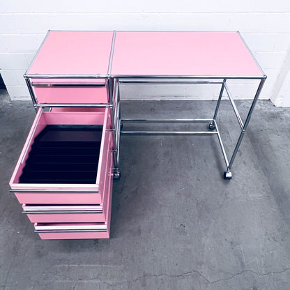 USM Home-Office-Pult, rosa, 4 A6 Schubladen