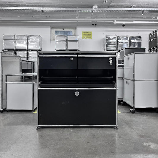 USM Organisationsmöbel, Graphitschwarz, Ausziehtüre, Schubladen, Q3