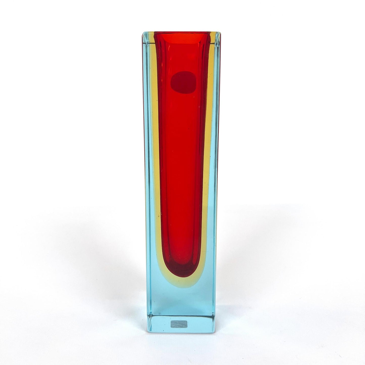 Vase, Murano Glas, Rot, Gelb, Blau, Gelb, Rot, schmal