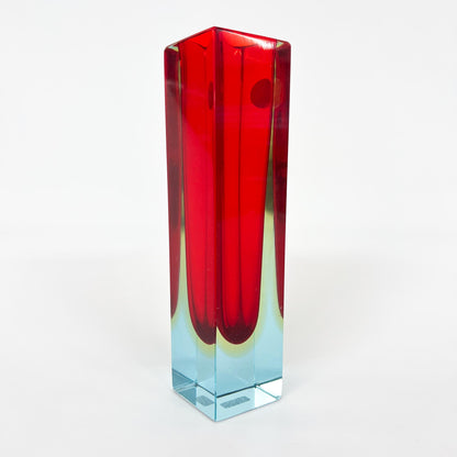 Vase, Murano Glas, Rot, Gelb, Blau, Gelb, Rot, schmal