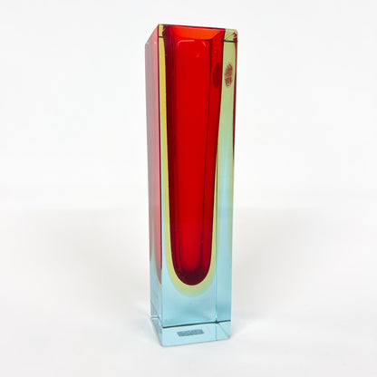 Vase, Murano Glas, Rot, Gelb, Blau, Gelb, Rot, schmal