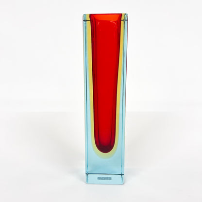Vase, Murano Glas, Rot, Gelb, Blau, Gelb, Rot, schmal