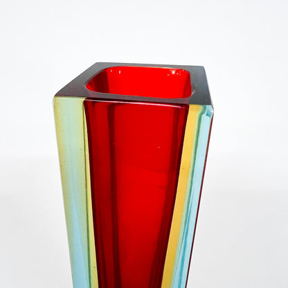 Vase, Murano Glas, Rot, Gelb, Blau, Gelb, Rot, schmal