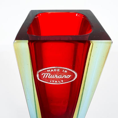 Vase, Murano Glas, Rot, Gelb, Blau, Gelb, Rot, schmal