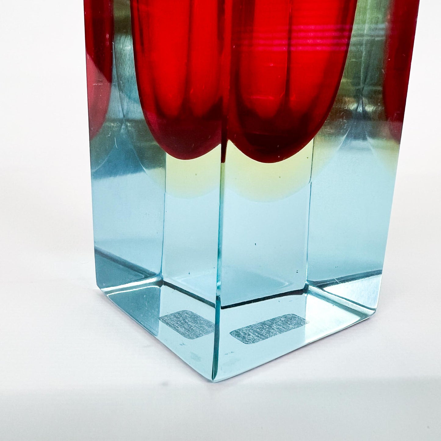 Vase, Murano Glas, Rot, Gelb, Blau, Gelb, Rot, schmal