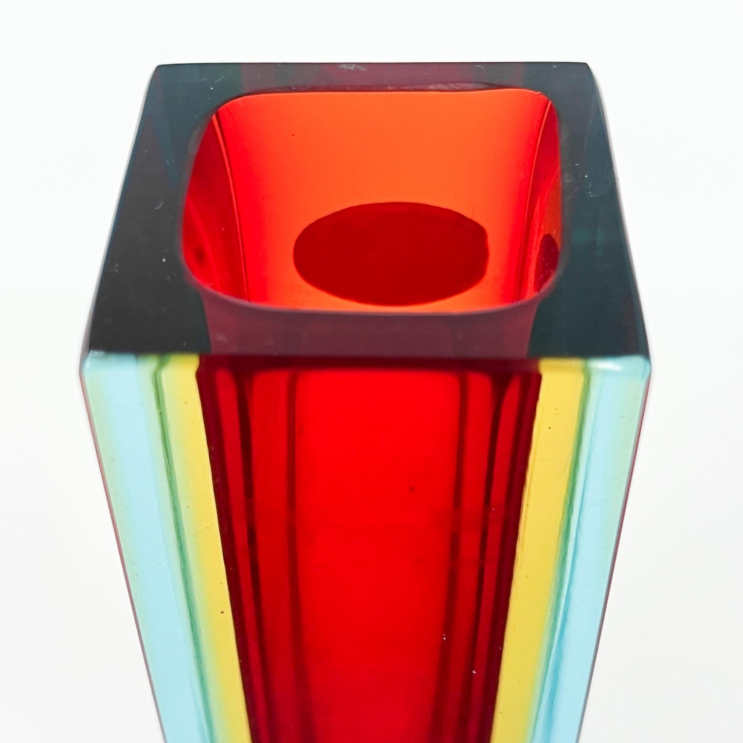 Vase, Murano Glas, Rot, Gelb, Blau, Gelb, Rot, schmal