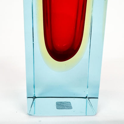 Vase, Murano Glas, Rot, Gelb, Blau, Gelb, Rot, schmal