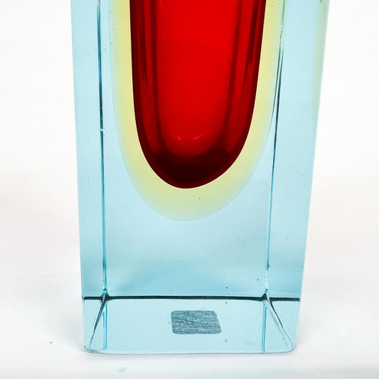 Vase, Murano Glas, Rot, Gelb, Blau, Gelb, Rot, schmal